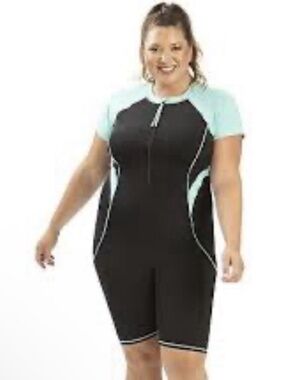 Women's Dolphin Aquashape UPF 50+ Mastectomy Colorblock One-Piece Swimsuit Sz 2x